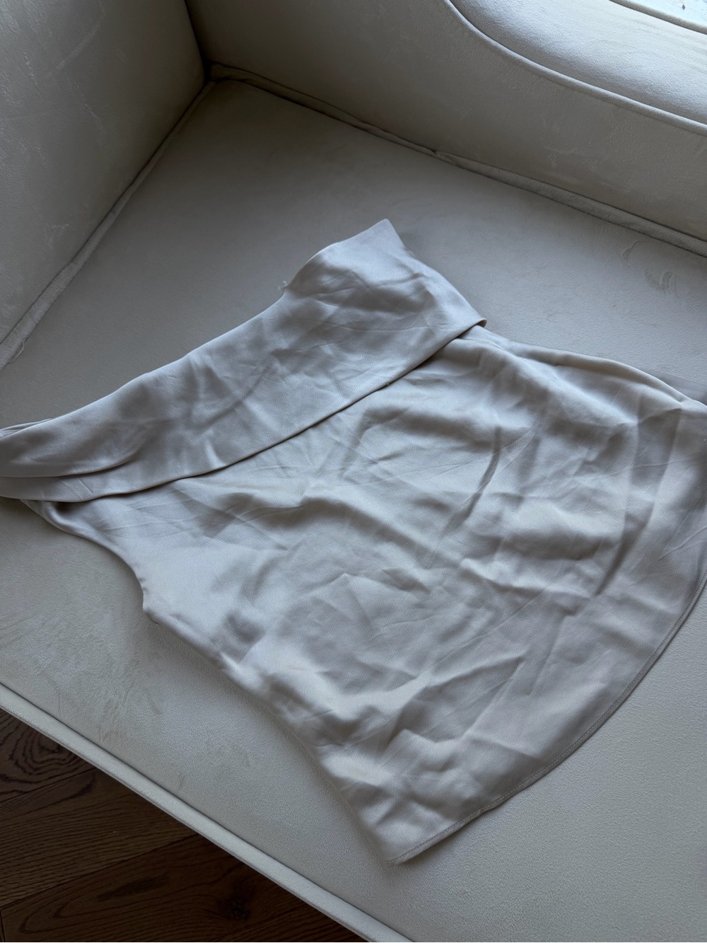 Off-Shoulder Satin Top in Light Beige